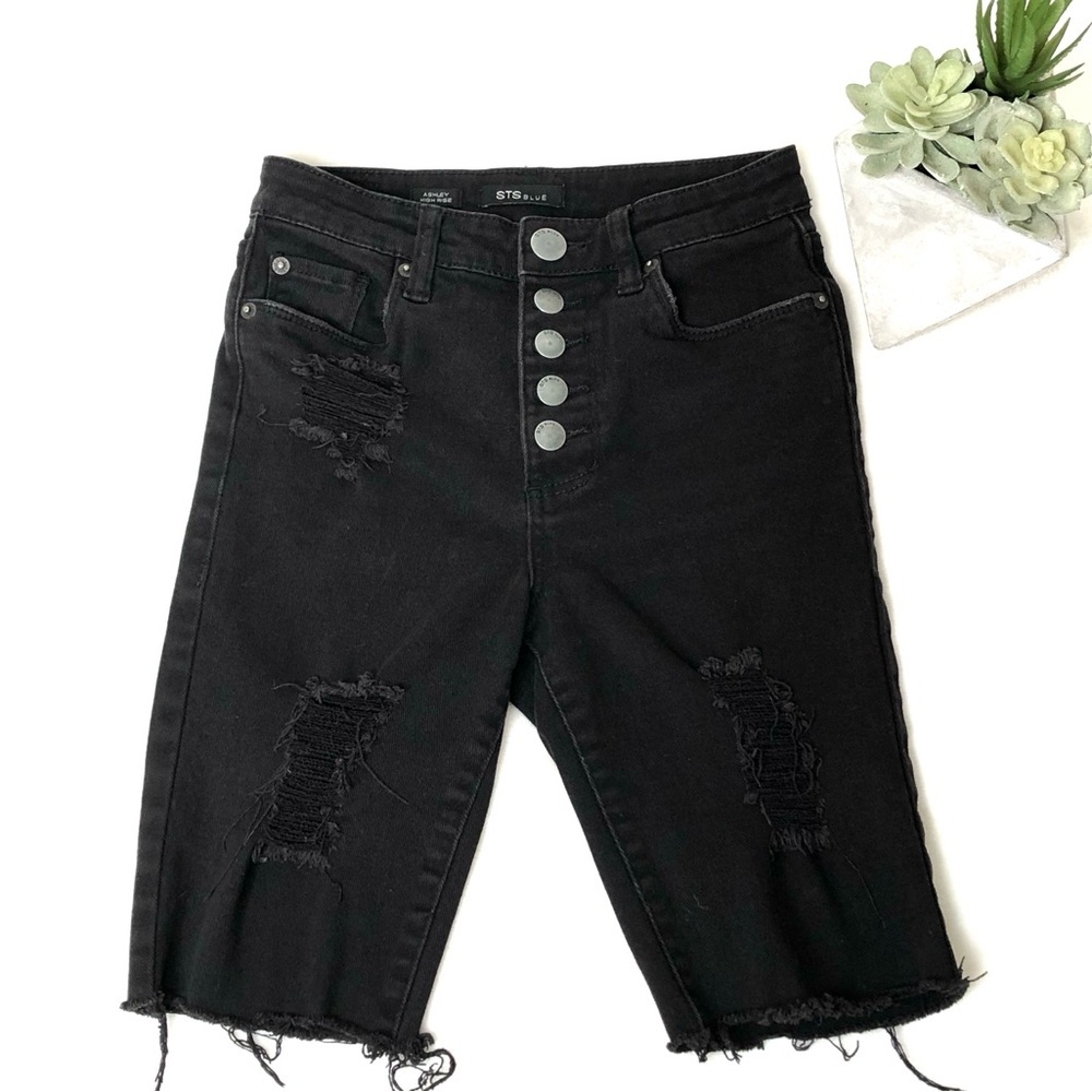 STS Blue Shorts Ashley High Rise Distressed Button Fly Raw Rayed Hem Black 0 - Picture 15 of 15